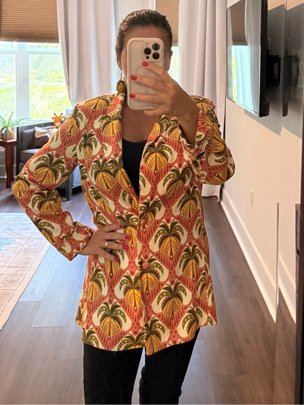 FARM Rio Multicolor Palm-Print Blazer Jacket